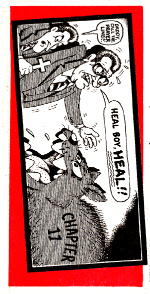 This cartoon of Oral and Richard by a local artist was first published by the Tulsa Independent News April 19, 1989.