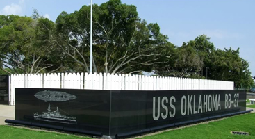 SS Oklahoma memorial, with each plinth representing a member of the crew who died.