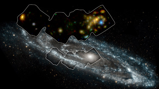 NASA's Nuclear Spectroscope Telescope Array, or NuSTAR, has imaged a swath of the Andromeda galaxy -- the nearest large galaxy to our own Milky Way galaxy. Image credit: NASA/JPL-Caltech/GSFC