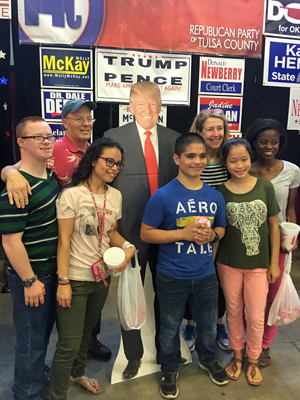 2016 Tulsa State Fair GOP booth allows visitors to take photos with a cutout of Donald J. Trump. Photo by David Arnett 